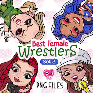 Plus grand clipart de lutteuses 3, lot de lutteurs professionnels, clipart WWE de lutte, mignons lutteurs drôles, clipart numérique sport, lutte féminine