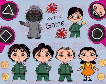 Survival Game Characters Clipart PNG Guard Mask Girl Candy Shapes Blood Elements Cute Digital Art Bundle for Craft Projects