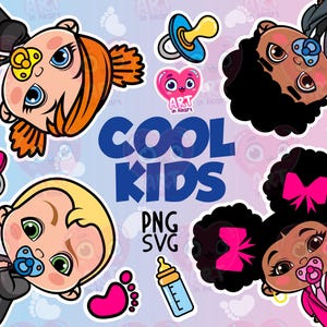 Cool baby kids clipart, Cute kids clipart, Cute friends clipart, Cartoon inspiration, super kids bundle, best friends, birthday party favors