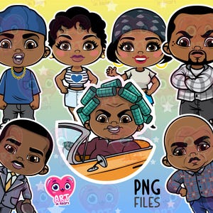 Imágenes prediseñadas de películas de hip hop de los 90, gánsteres divertidos, paquete de películas de los 90, paquete de raperos, hip hop, rapero chibi lindo, centro sur, película clásica de EE. UU.