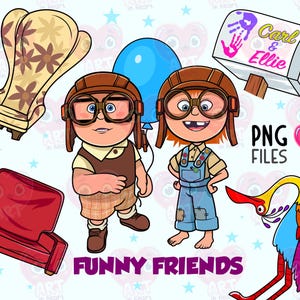 Cute kids clipart, Cute friends clipart, Adventure friends bundle, Cartoon inspiration, Adventures friends, family movie, Balloon house png