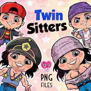 Brüder Zwillinge Clipart, Zwillinge Bündel PNG, Babysitter Clipart PNG, süße Kinder Freunde, beste Freunde Clipart, Film 90er Jahre, Bodybuilder Brüder