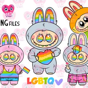 Schattige monsters LGBTQ-clipart, LGBTQ-trots clipart, schattige monsters vrienden clipart, LGBTQ-feestgunsten, monster popmart