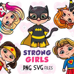 Forte poder das meninas clipart svg, pacote de poder das meninas, clipart de super-heróis, lembrancinhas de festa de meninas fofas, clipart de super meninas svg, pacote grls pwr