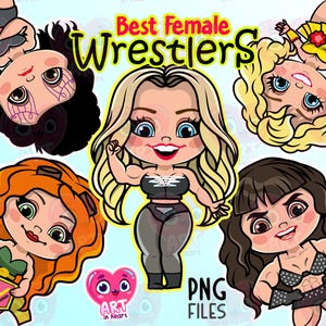 Plus grand clipart de lutteuses, lot de lutteuses professionnelles, clipart WWE de lutte, mignons lutteurs drôles, clipart numérique de sport, lutte féminine