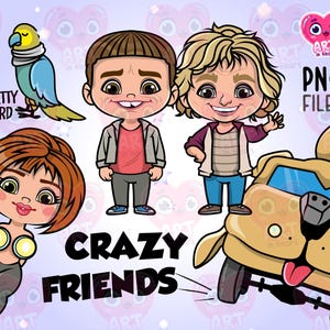 Crazy best friends clipart, Cute kids friends, dog car bundle, Adventures clipart svg, Classic comedy movie 90s, movie bundle