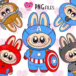 Imágenes prediseñadas de superhéroes, paquete de superpoderes, regalos de cumpleaños para niños, lindos héroes chibi, fiesta de cumpleaños, adornos para tartas, paquete de monstruos png