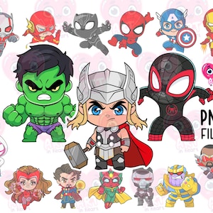 Clipart de super meninos fortes, pacote de poder para meninos, lembrancinhas de festa de aniversário para meninos, heróis chibi fofos, festa de aniversário, enfeites de bolo