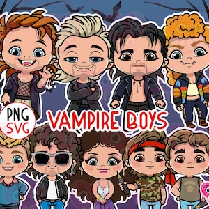 Vampire boys clipart png, clipart halloween, film d'horreur vintage des années 80, c'est amusant d'être un vampire, lot de garçons Halloween, clipart pour enfants