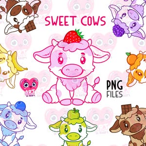 Clipart de vacas fofas, Clipart de crianças fofas, Pacote de vacas fofas, PNG de vaca chibi, Vaca bebê fofa, Vaca bebê kawaii, Clipart de animais de fazenda fofos kawaii