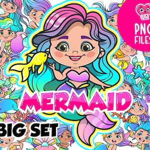Clipart della Sirenetta carina, ~Fascicolo per neonati sirena, Clipart di bambini carini, Clipart di amici carini, Bomboniere per feste di compleanno per bambine, clipart di fiabe