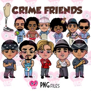 Chibi Gangsters clipart, USA classic movie 90s clipart, Cute friends clipart, best friends bundle, usa movie nostalgic, crime movie bundle