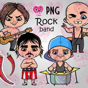 rockmuziekband clipart, rockliefhebbers, schattige rockmuziekbundel, schattige kinderen vrienden clipart, gitaarclipart, muziek rockbandfeest
