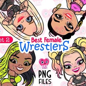 Plus grande lutteuse clipart 2, lot de lutteuse professionnelle, lutte WWE clipart, lutteurs drôles mignons, clipart numérique sport, lutte féminine