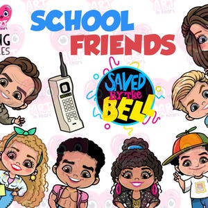 Clipart d'amis d'école, clipart enfants mignons, lot de sitcom scolaire, film scolaire des années 80, film classique rétro des années 80 et 90, meilleurs amis, amis de la sitcom