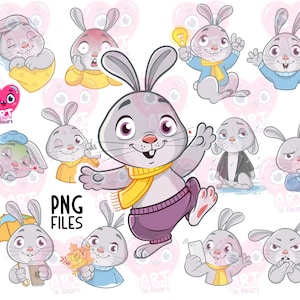 Cute Bunny clipart png, Cute rabbit bundle, funny rabbit png, Farm animals clipart, chibi rabbit Easter clipart, cute easter rabbit png