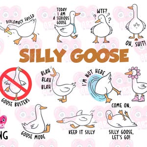 Silly goose clipart, Funny Silly goose bundel, Silly goose meme, trendy goose, populaire png, positieve png digitale download