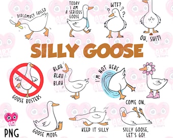 Silly goose clipart, Funny Silly goose bundle, Silly goose meme, trendy goose, popular png, positive png digital download