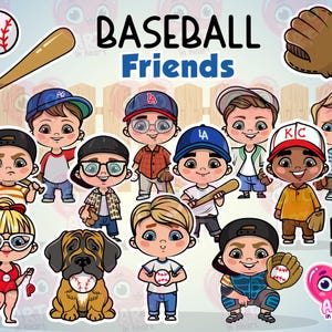 Clipart pour enfants de baseball, clipart enfants mignons, lot de baseball mignon, film de baseball, film classique rétro des années 80 et 90, enfants jouant au baseball