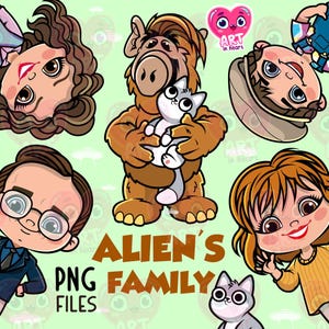 Clipart famille extraterrestre, clipart amis mignons, film classique, ensemble familial, enfants mignons de l'espace, clipart fête d'anniversaire de l'espace, film classique des années 80