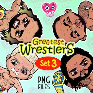 Greatest wrestlers clipart 3, pro wrestler bundle, Wrestling WWE clipart, Cute funny Wrestlers, cute sport chibi, USA wrestlers lovers