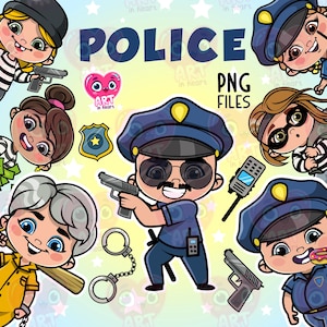 Clipart drôle de police, png de clipart de gangsters, dessin animé drôle de crime, clipart de détective, png de SWAT, patrouille de police, paquet de sécurité