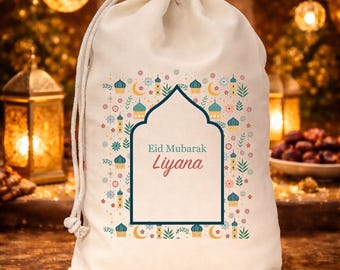 Personalised Eid Sack | Eid Mubarak Gift Bag | Eid gift sack for kids | Custom name Eid sack | Eid Mubarak gift bag | Reusable Eid gift bag