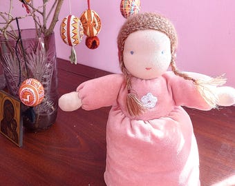 Princess Sweetbrier/ Pink Powder. Waldorf doll in an art bag. Ideal friend for baby, toddler, child of 0-4 years old. 11/12/14 inches