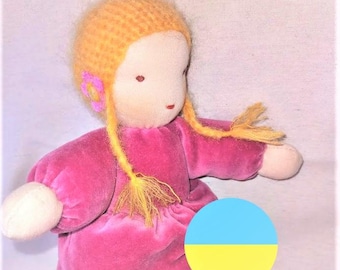 Waldorf doll Princess Sweetbrier in Art bag/Pink Blueberry. Textile Eco toy for baby, toddler, children of 0-4 years old. 10/12/14 inches