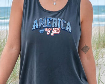 Camiseta sin mangas America Y'All: Diseño de vacaciones de verano con espalda deportiva 285307