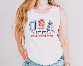 Camiseta sin mangas "América 250 años 1776-2026": Diseño de vacaciones de verano con espalda deportiva 285432