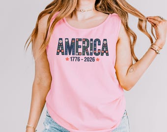 Camiseta sin mangas Floral American 1776-2026: Camiseta sin mangas con estampado de vacaciones de verano y espalda deportiva 285552