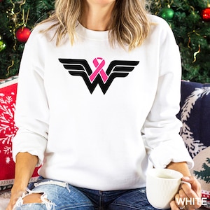 Wonder Women Sweatshirts, Cancer Ribbon Sweatshirt, Cancer Fighter Hoodie, Breast Cancer Warrior Hoodie, Cancer Awareness Crewneck 283562
