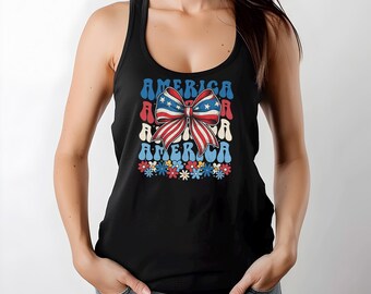 Coquette Floral America Tank Top: Summer Vacation Graphic Racerback 285306