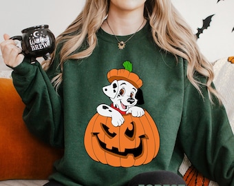 Dalmatian Pumpkin Halloween Sweatshirt, 101 Dalmatians Sweatshirt, Spooky Dog Disney Hoodie, Halloween Dalmatian Pumpkin Crewneck 283575