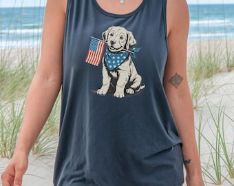 Camiseta sin mangas Golden Retriever 4 de julio: Camiseta deportiva con espalda cruzada con estampado de vacaciones de verano 285470