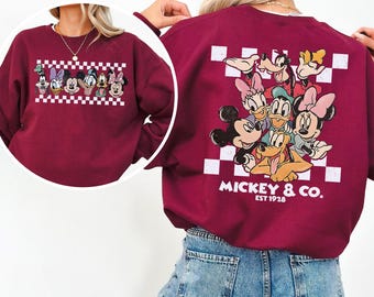 Checkered Retro Disney Mickey and Co Sweatshirt, Disney Mickey Sweatshirt, Disney Friends Hoodie, Disney Trip Crewneck 283941