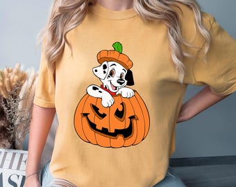 Dalmatian Pumpkin Halloween Shirt, Comfort Colors, 101 Dalmatians Shirt, Spooky Halloween Disney Dog Shirt, Dalmatian Pumpkin Tee 283575