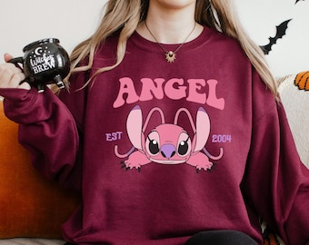 Cute Angel Sweatshirt, Disney Angel Est 2004 Sweatshirt, Floral Stich Angel Hoodie, Disneyland Trip Hoodie, Girly Disney Crewneck 283917