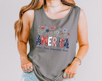 Camiseta sin mangas con estampado floral de la bandera estadounidense: Camiseta deportiva con espalda cruzada para vacaciones de verano 285551