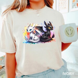 Night Fury And Light Fury Shirt, Comfort Colors, Toothless Shirt, How To Train Your Dragon Shirt, Watercolor Shirt, Epic Universe 283406