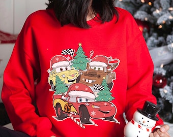 Cars Disney Christmas Sweatshirt, Lightning McQueen Christmas Sweatshirt, Cars Christmas Hoodie, Christmas Cars Santa Hat Crewneck 283698