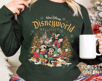 Retro Disneyworld Christmas Sweatshirt, Mickey and Friends Christmas Hoodie, Disney Most Magical Place On Earth Est. 1971 Crewneck 283710