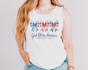 God Bless America Coquette Tank Top: Summer Vacation Graphic Racerback 285606