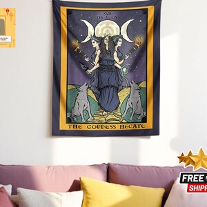 Arazzo dei Tarocchi della Luna di Ecate / Decorazione murale per tre persone / Decorazione stregoneria per la casa / Arazzo da parete con mandala astrologico / Idea regalo pagana