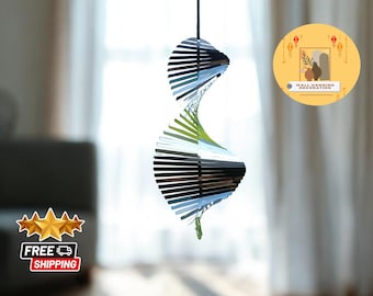 Flip Spiral Wind Spinner | Reflective Mirror Garden Decoration | Outdoor Hanging Whirligig | Wind Chimes & Bird Deterrent