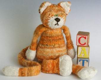 The CAT - HandSpun Yarn Kit, HandSpun and Hand Dyed Merino Yarn, 2ply, bulky, in Tabby Orange and White