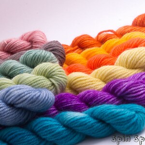 Sock Yarn, Mini Skeins, Stripes and Rainbow, SW Merino, 55 yards, 15g, Spin's choice of 11 mini skeins image 2