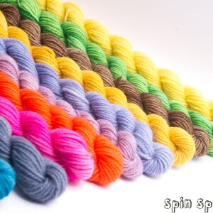 Sock Yarn, Mini Skeins, Stripes and Rainbow, SW Merino, 55 yards, 15g, Spin's choice of 11 mini skeins image 5