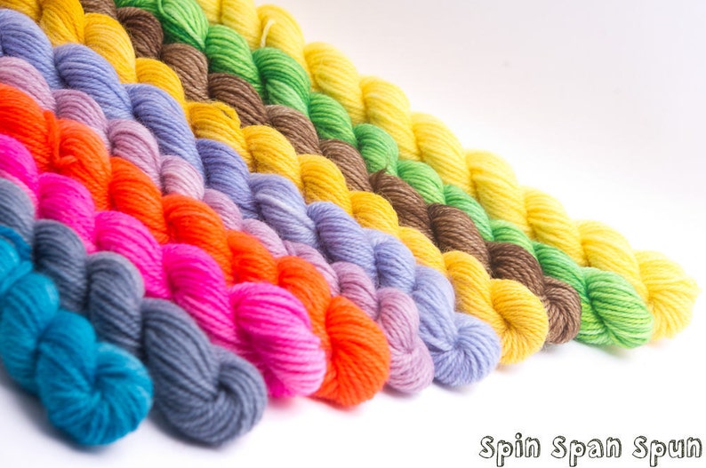 Sock Yarn, Mini Skeins, Stripes and Rainbow, SW Merino, 55 yards, 15g, Spin's choice of 11 mini skeins image 5